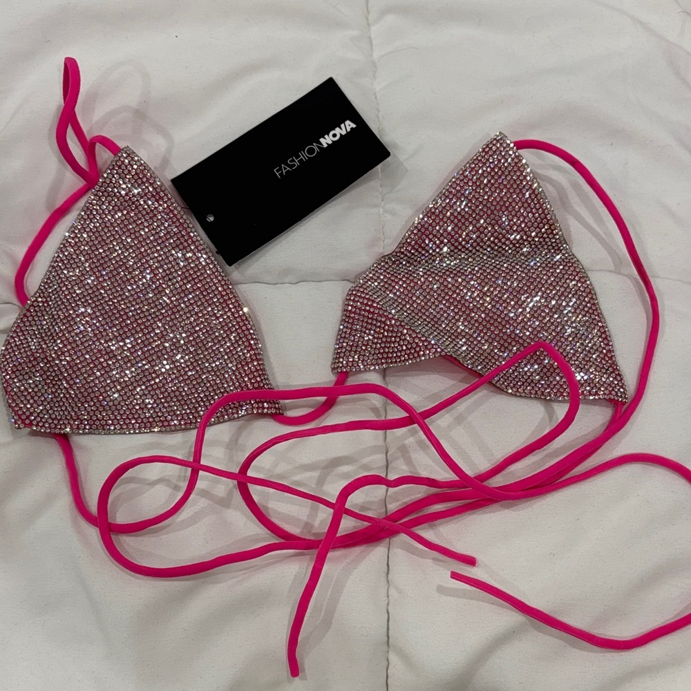 Fashion Nova Glittering Pink Bikini Top
